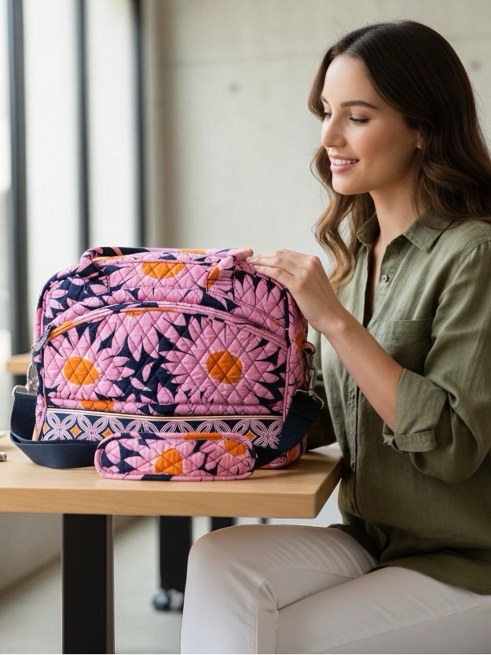 Vera Bradley, Large Floral Pink/Orange Quilted Women's‎ Weekender Bag LIKE NEW